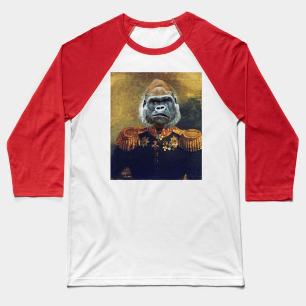 Gorilla Retro Military Portrait Baseball T-Shirt by UselessRob